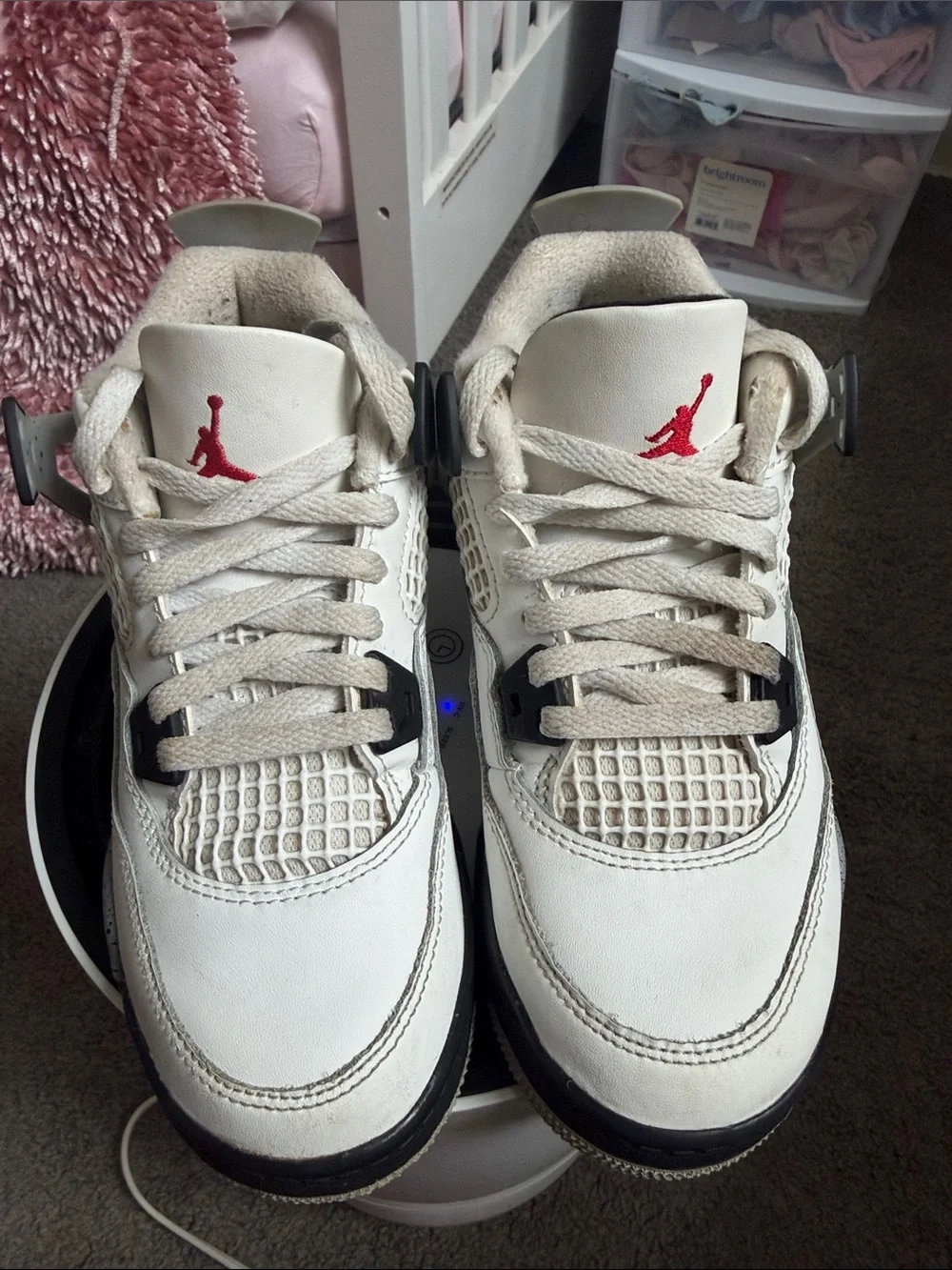 Jordan Kids Retro 4 Sneakers - Cream Black with Red Jumpman